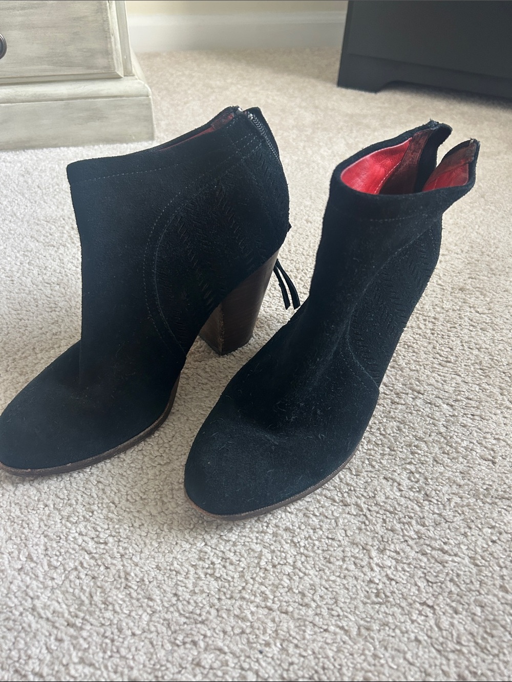 Coach Black Suede Ankle Booties with Stacked Heel